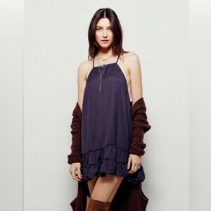 Free People (Intimately) Raven Slip Dress with layered ruffle hem size medium